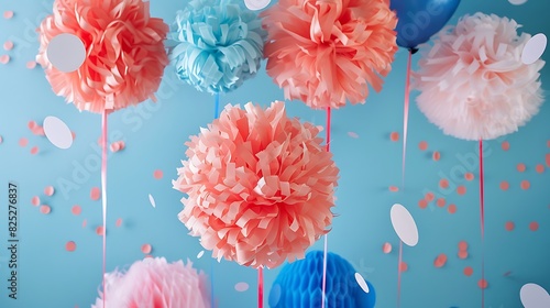 Party decor with fringe paper balloons poms and confetti