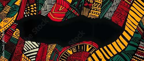 Vibrant Kente Inspired Doodle Border Design with Blank Space for Customizable Black History Month Messaging