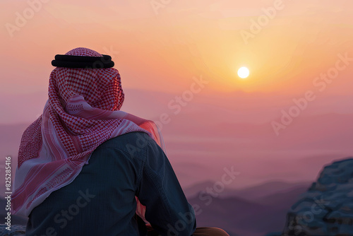 Arab man gazing at the sunrise