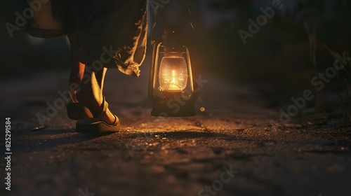 Lantern Illuminating Way: Someone Walking Wearing 