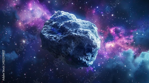 flying rock in cosmic space surreal giant boulder floating in galaxy abstract 3d illustration