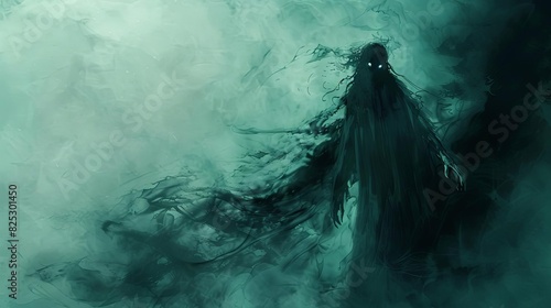 ghostly wraith monster eerie silhouette in the shadows digital painting