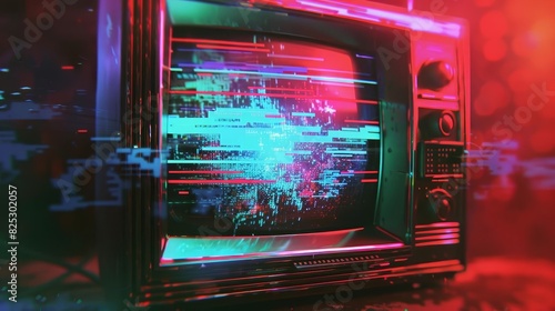 glitchy retro television screen with abstract scanlines and static graphic resource