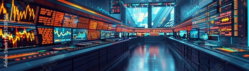 A futuristic stock exchange floor with traders using quantum computing data to manage pension funds, Scifi, Cool tones, Digital Painting
