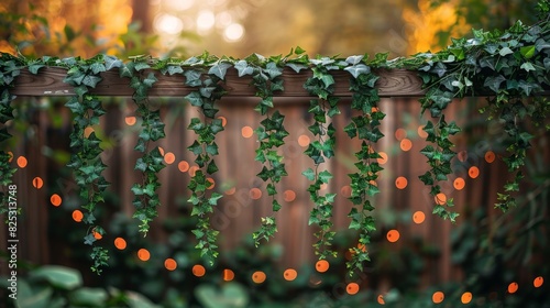 outdoor party decorations, garden fence decorated with greenery garlands and bunting flags for a festive touch at the garden party