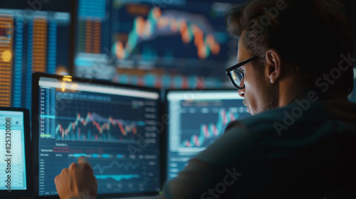 Investidor de negociação de ações, consultor financeiro ou analista trabalhando analisando gráficos do mercado de câmbio criptográfico usando computador investindo dinheiro no mercado financeiro anal
