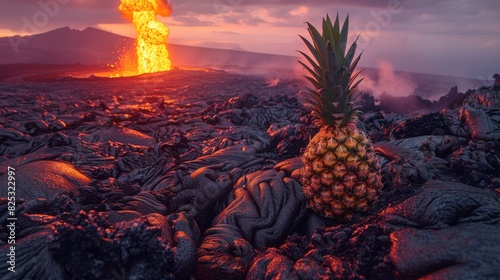 Pineapple on a lava field for tropical and volcanic themed designs