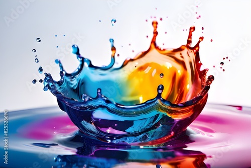 A close-up of the surface tension of a soap bubble serves as an illustration for the physics subject of fluid dynamics.whirling water drop vortex mixed background primary hues draining in red, yellow,