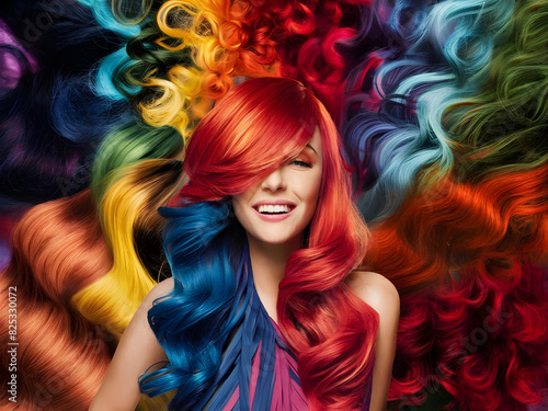 Mujer con cabello teñido en varios colores
