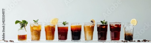 adults managing a cold brew coffee stand with various flavor options, energizing summer drink, isolated white background, copy space