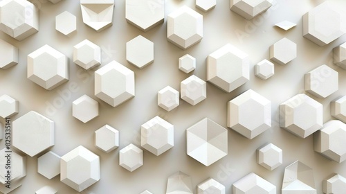  A group of white hexagonal objects on a white surface with a light background