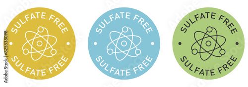 Sulfate free label vector design for packaging. No sulfate icon. Illustration, logo, symbol, sign, stamp, tag, emblem, mark or seal for package. Chemical allergens free product sticker.