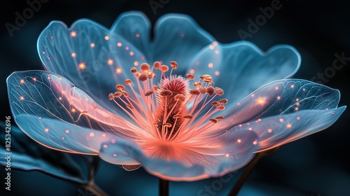  Close-up of a blue flower with pink stamens