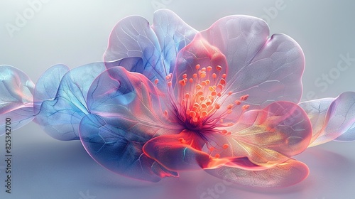  A detailed picture of a bloom on a multicolored backdrop with a subtle mirror effect at the base