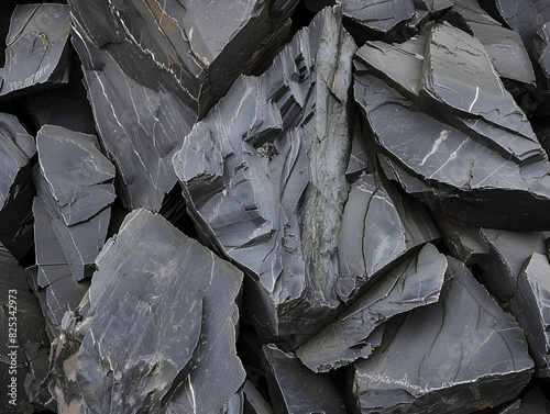 Close-up of jagged, black rocks with a rough, textured surface