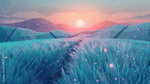 Serene Landscape Scene with Sunset and Rolling Hills