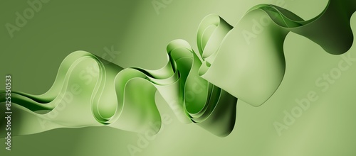 Abstract green wallpaper. Curvy folded paper background. 3d render