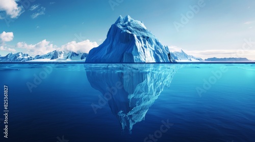 Large iceberg floating in the ocean.