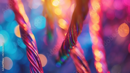 Vivid electrical cables against a blurred backdrop close up