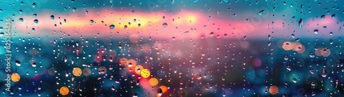 Super Ultrawide Blurred City View With Lights Landscape Photo Trough Rainy Window