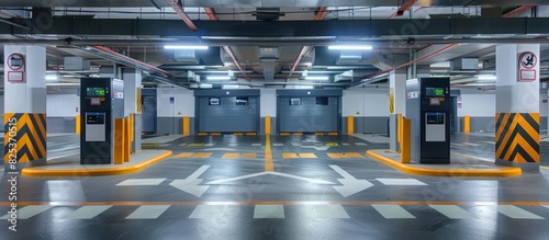 Entrance Gate underground Car Parking. Security Parking management technology System Pass reader to basement Car park.