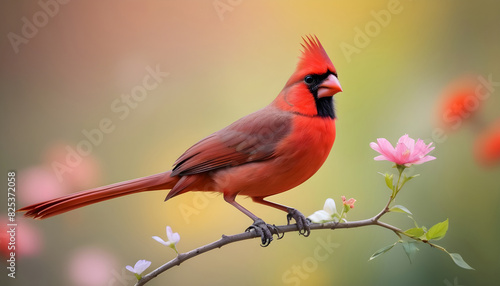 Close-up Northern Cardinal perching on branch,Bird Photography