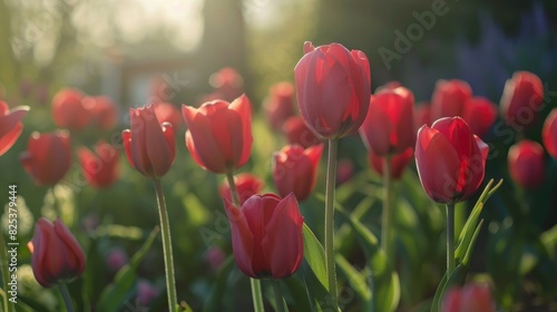 Red tulips in the Dutch countryside