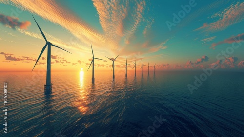 Offshore Wind Turbines at Sunset