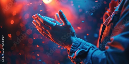 Close-up of hands clapping in vibrant lighting, capturing the energy and spirit of a live event or celebration.