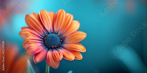 Beautiful orange gerbera daisy flower on a blue background