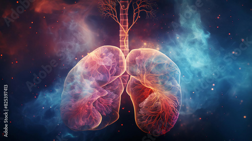 The lungs are a pair of spongy, pinkish-gray organs in the chest. They are responsible for taking in oxygen from the air and releasing carbon dioxide into the blood.