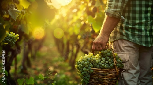 Man Harvesting Grapes in Vineyard