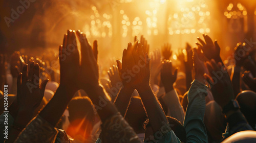 dynamic shot of worshippers raising their hands in Dua supplication after completing Eid Salah invoking blessings and guidance for themselves and their loved ones