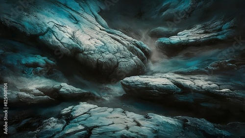 Abstract background, rocky textures, blue , gray and black colors.