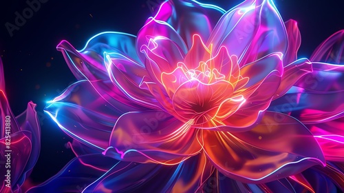 Neon spectrum bloom 3D render with glowing lines forming a radiant flower for Pride Month