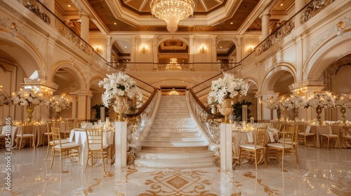 A Luxurious Wedding Venue with a Grand Staircase and Opulent Decor