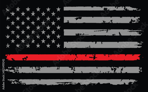 USA Flag With Red Line - Symbol Firefighters. Vector EPS 10