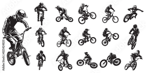 BMX racing emblems, pictograph, vector, isolated on white background