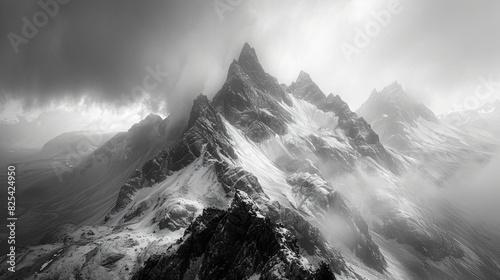 Majestic Mountain Range in Black and White
