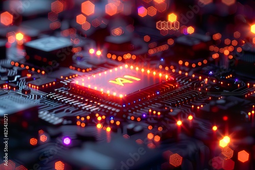 Quantum computer concept with CPU Processor