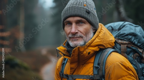 photo of a 50 year old man taking a brisk walk through a path in a forest, he looks very handsome --chaos 20 --ar 16:9 --stylize 700 Job ID: acba8a81-a433-4e23-b72b-47d62a420b9d