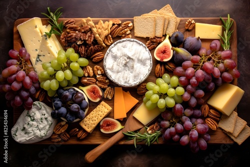 Elegant cheese platter with assorted fruits, nuts, and crackers. Elegant cheese platter with assorted fruits, nuts, and crackers.