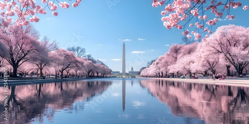 Iconic Monuments and Cherry Blossoms: A Panoramic View of Washington DC's National Mall. Concept Landscapes, Cherry Blossoms, Monuments, Washington DC, National Mall