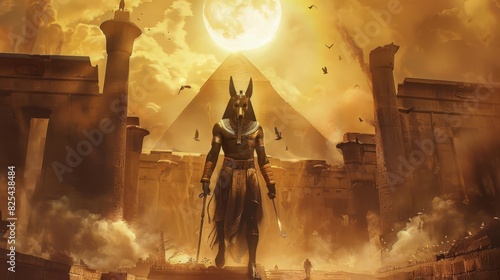 anubis guiding souls through surreal otherworldly realm egyptian mythology concept art