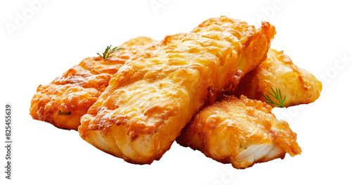 Assortment of crispy battered fish fillets, cut out - stock png.