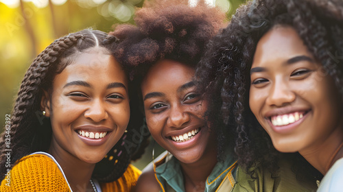African American young women smiling together, best friends, celebrating international women's day with girls power