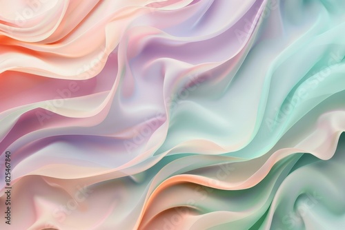 Elegant abstract background featuring smooth waves of pastel colors that resemble silk fabric, perfect for designs requiring a soft texture and a gentle color palette