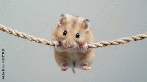 Cute hamster playing with rope.