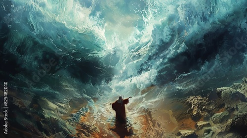 Moses parting the Red Sea from above
