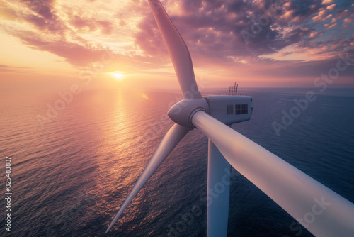 Wind Turbines at Sunset Over Ocean
